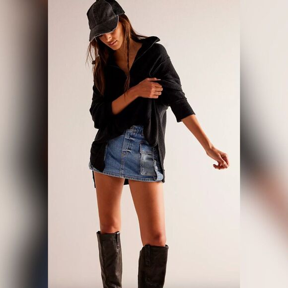 Free People Sweaters - Free People We The Free Walk Away Half Zip Tunic Pullover - Size Medium, Black